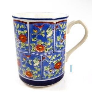 Imari Stoneware Mugs Lotus Flowers, Birds Japan Vintage 60s 70s 8 oz